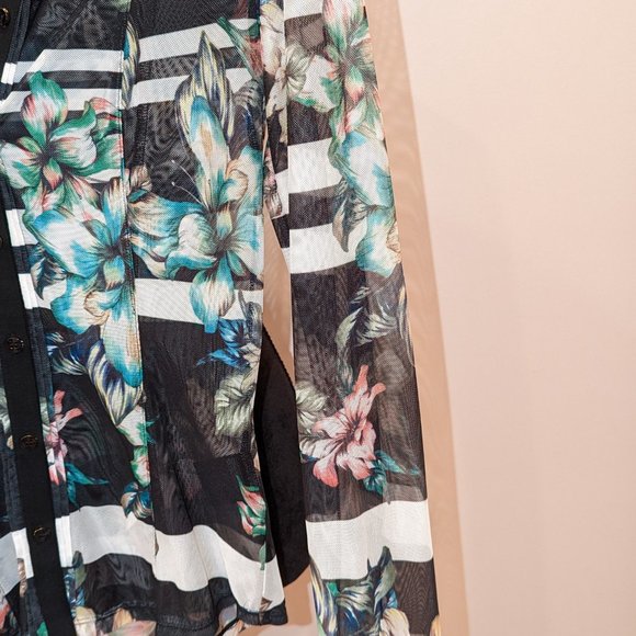 BEBE Black Sheer Mesh Chiffon Floral Shirt XXS - Picture 2 of 3